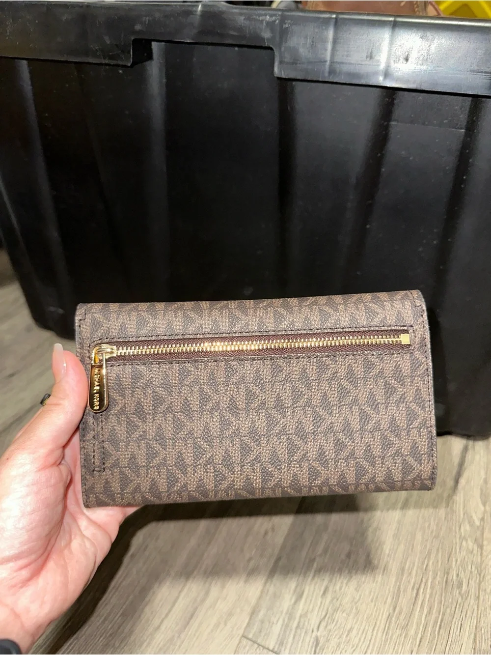Michael Kors Brown Monogram Envelope Wallet with Gold Hardware
